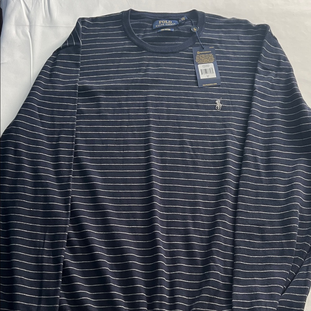 Polo by Ralph Lauren Men's Dark Blue Striped Long Sleeve Tee